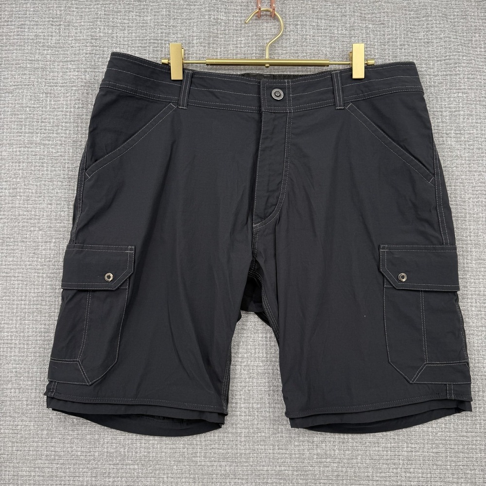 KÜHL Shorts Mens 36 Gray Cargo Microfiber Pockets Lined Travel‎ Casual